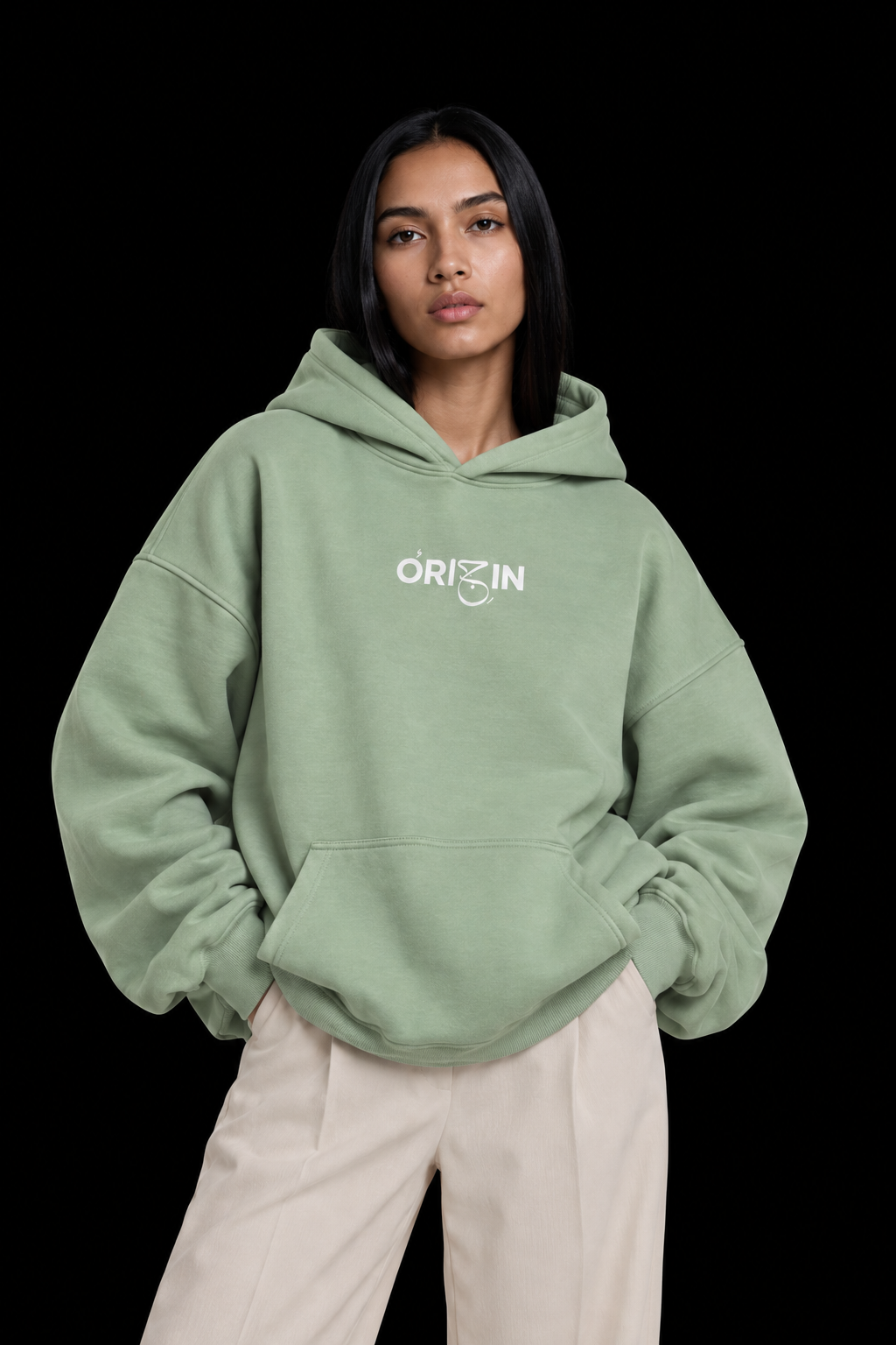 Palestine Hoodie — Mint | White Embroidery