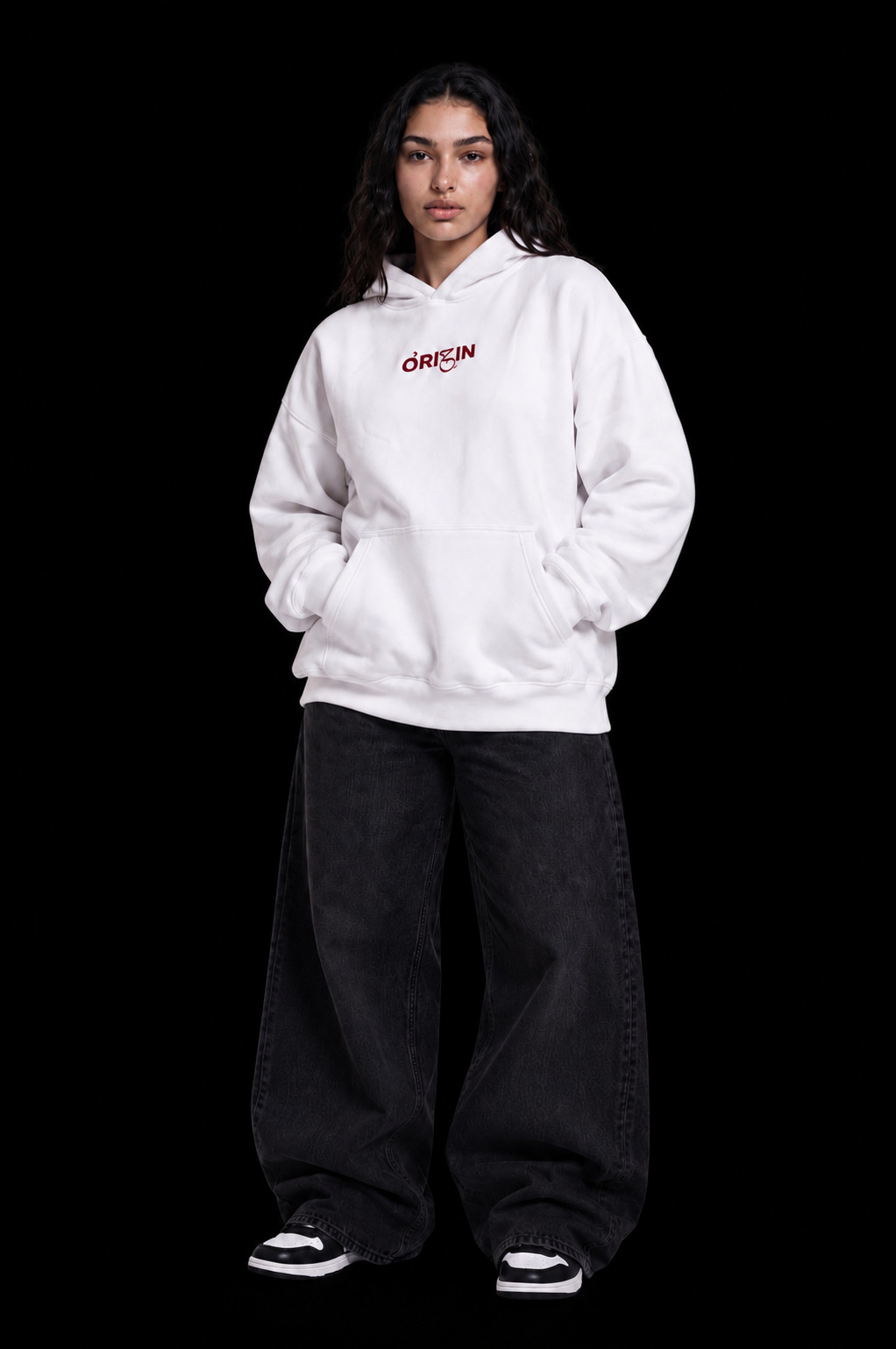 Palestine Hoodie — White | Red Embroidery
