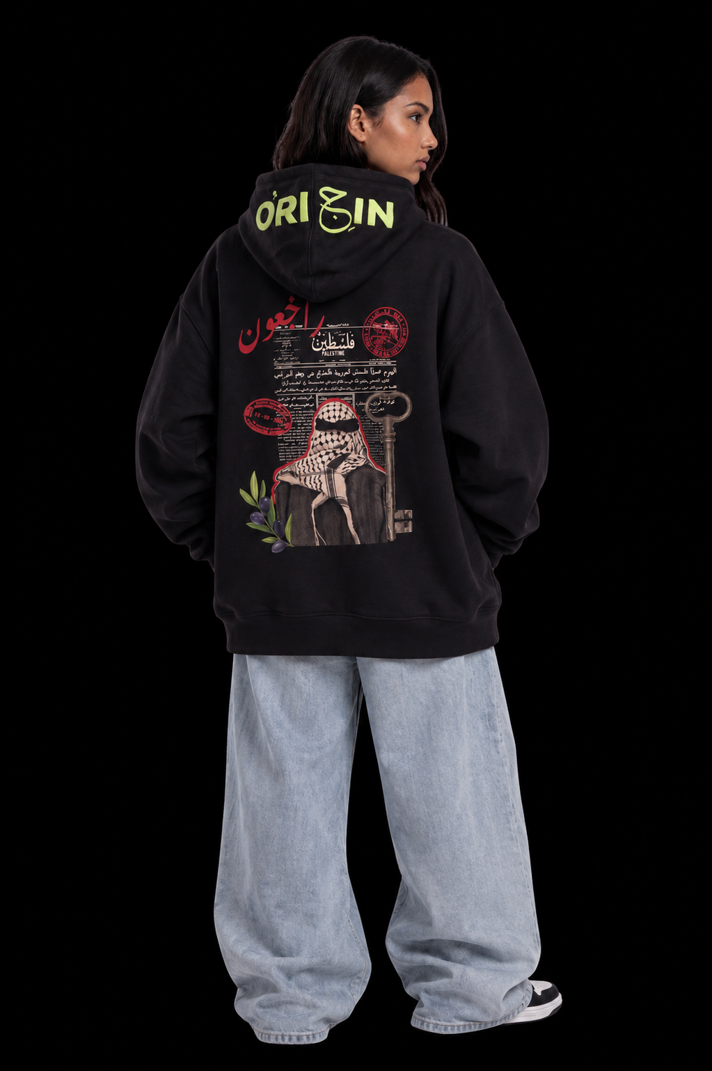 Palestine Hoodie — Black | Mint Embroidery