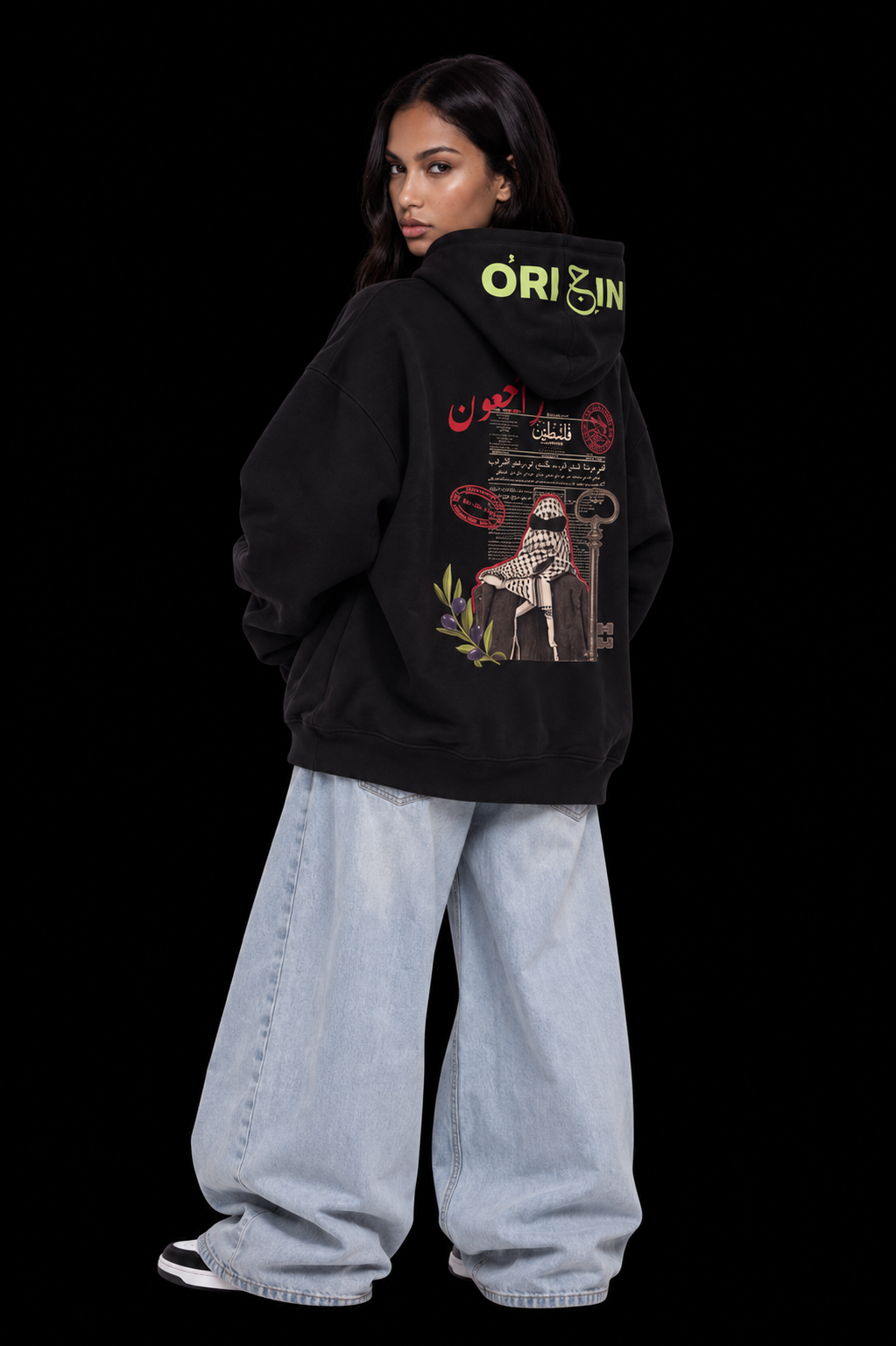 Palestine Hoodie — Black | Mint Embroidery